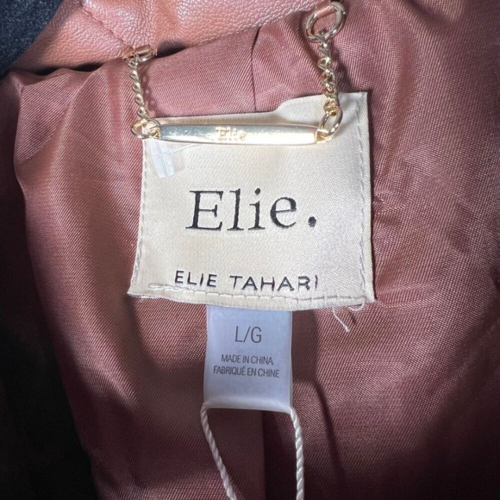 NWT ELIE TAHARI Faux Leather Button Front‎ Quilted Boxy Jacket Pockets LARGE - Picture 8 of 16